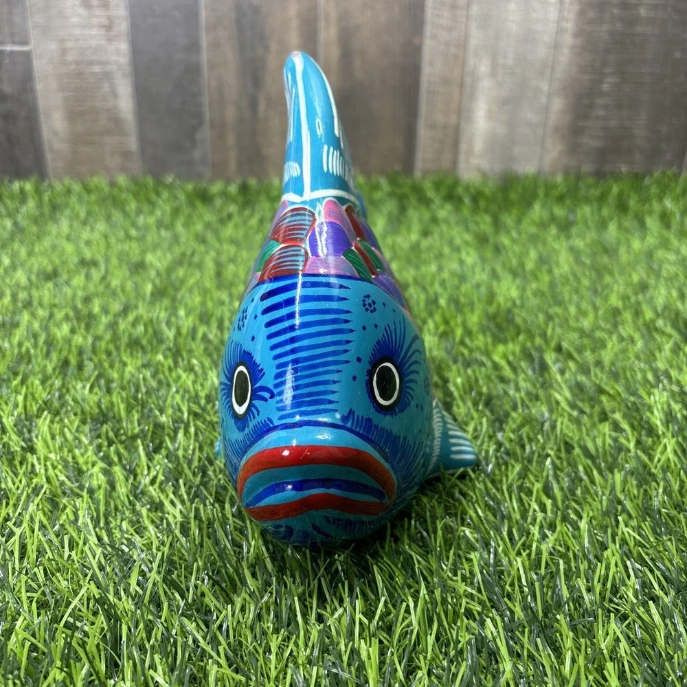 Vintage Hand Painted Ceramic Fish‎ Figurine Colorful Folk Art Coastal Decor